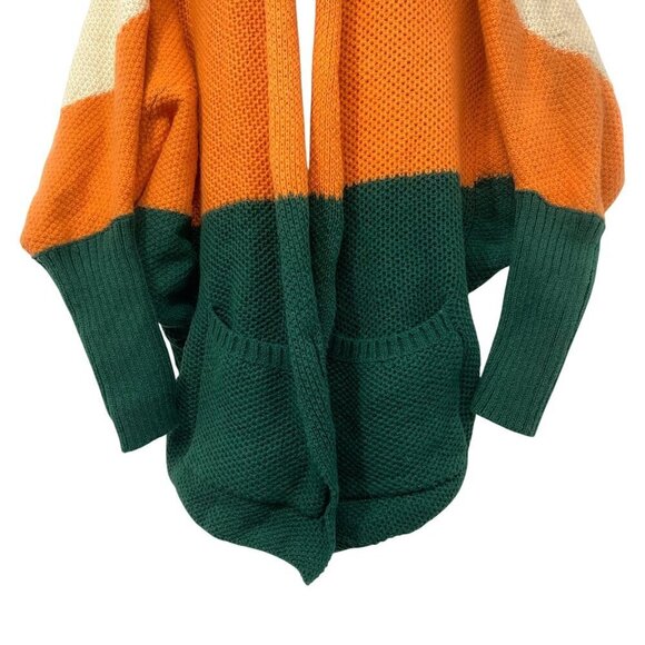 Davi & Dani Colorblock Striped Cardigan Sweater Top Dolman Sleeve Slouchy - Picture 4 of 7